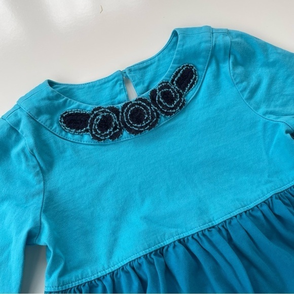 Hanna Andersson Variations of Blue Teal Aqua Tiered Long sleeve Dress Size 4 - Picture 3 of 6